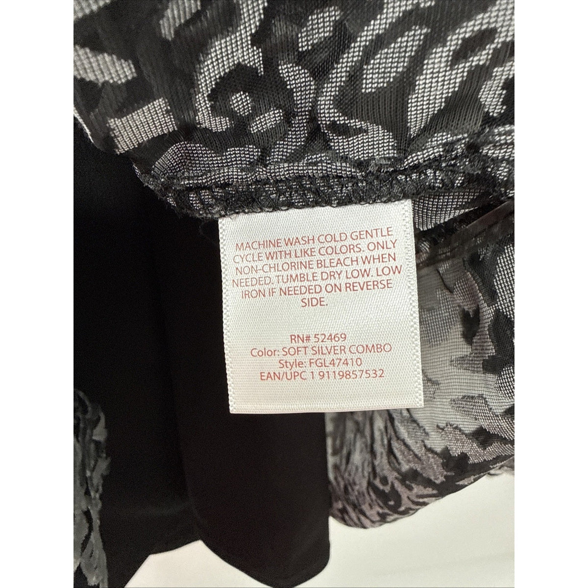 Faded Glory XXL 20 Velvet Burnout Sheer Top Grey Floral Whimsigoth Fairy