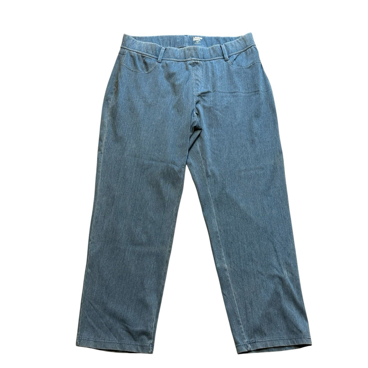 Lands End Women Cotton Pull On Pants XL/18 Blue High Rise Straight Leg