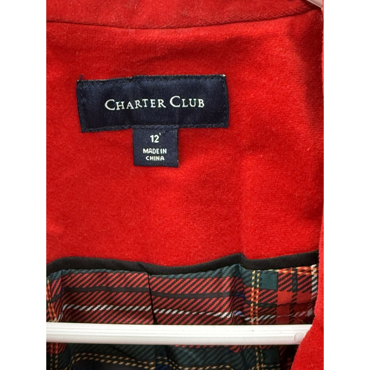 Charter Club Red Blazer Jacket Womens 12 Plaid Lined Preppy Holiday Career