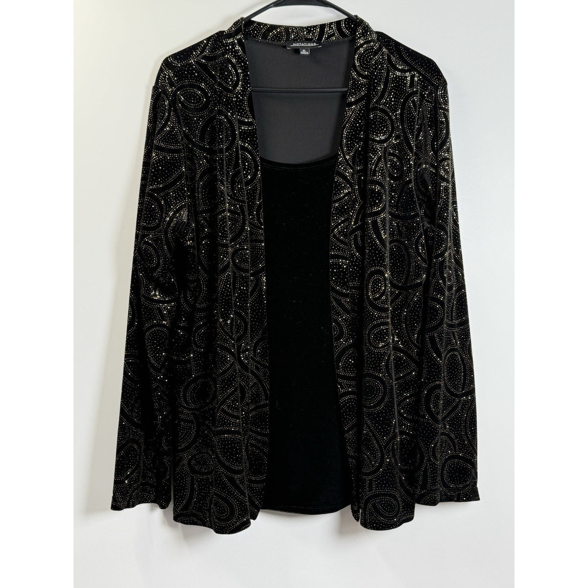 Notations Rich Black Velvet & Gold Cardigan & Cami 1 Pc Top Party Cocktail XL