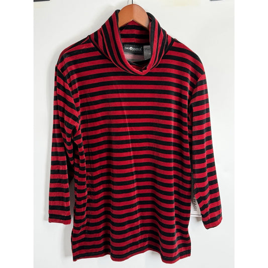 Sage Harbor Petite Large Red Black Stripe Cowl Neck Top NWT Side Slits