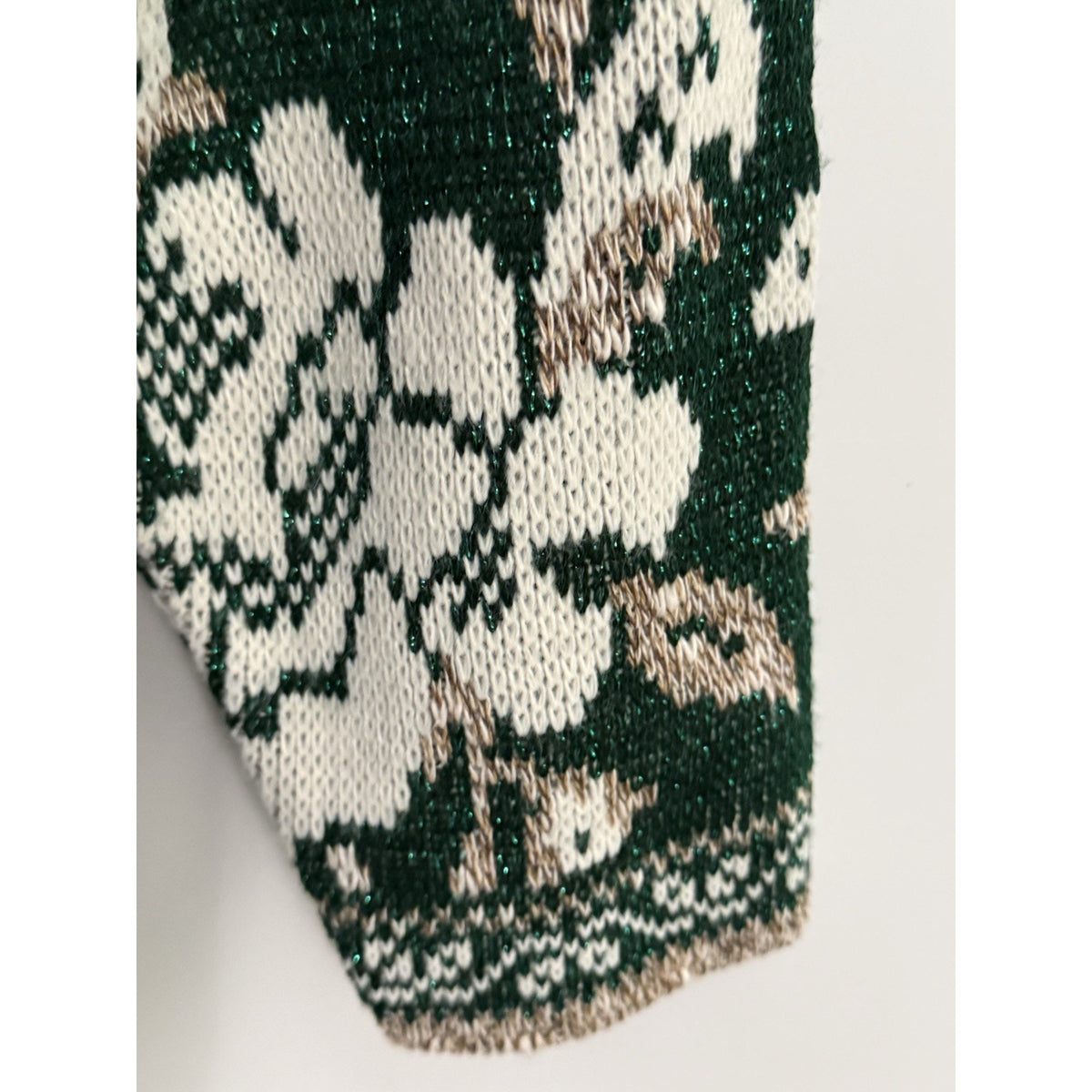 Vintage Holiday Time Sweater Womens L Green Lurex Metallic Floral Made USA
