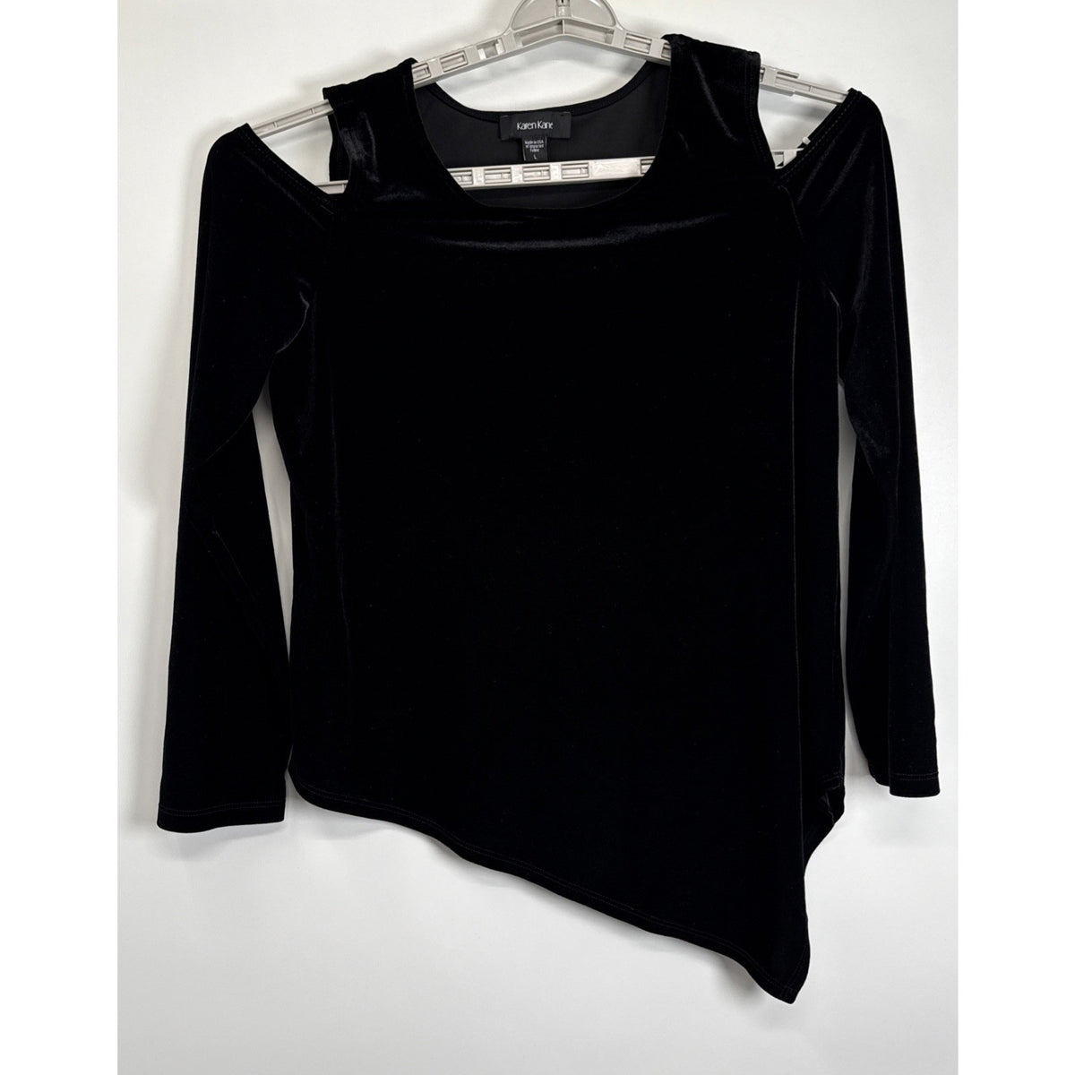 Karen Kane Black Velvet Asymmetrical Top L Cold Shoulder Soft Grunge Minimalist