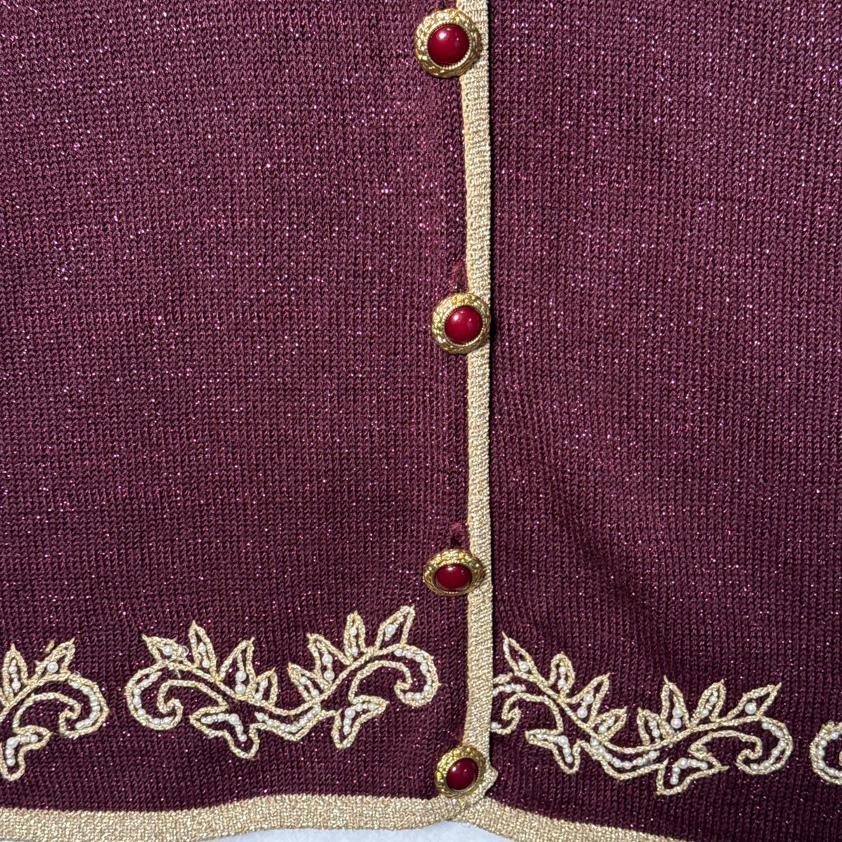 Vintage Jaclyn Smith Cardigan M Burgundy Gold Beaded Metallic Embroidered
