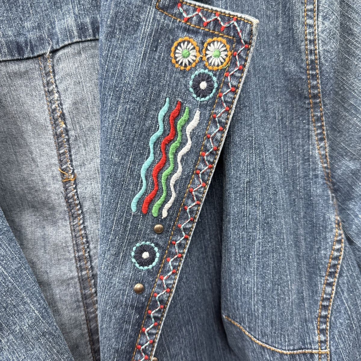 Ruby Rd Embroidered Denim Jacket Boho Western Southwestern Artsy Festival No Tag