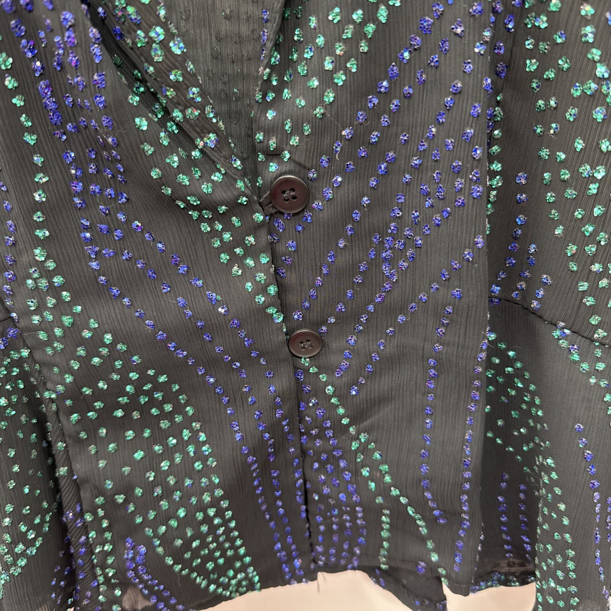 Vintage Diversity Size 10 Black Sequin Beaded Peplum V-neck Blouse Shirt USA