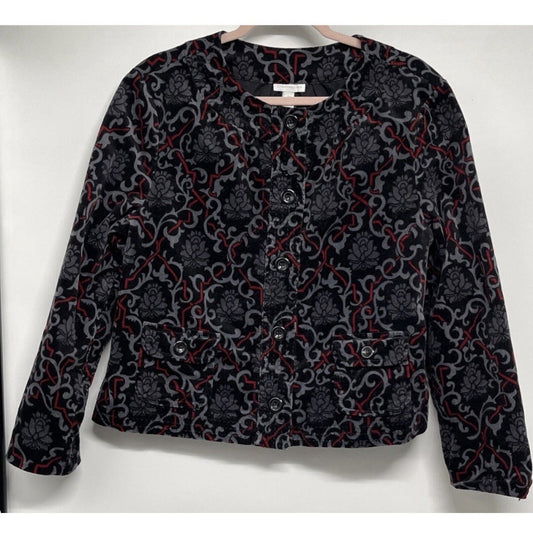 CHARTER CLUB WOMENS BLACK GREY RED STRETCH COTTON CORDUROY JACKET SIZE L