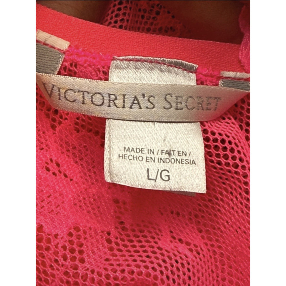 Victoria’s Secret Lingerie Large Hot Pink Lace Sheer Halter Babydoll Chemise