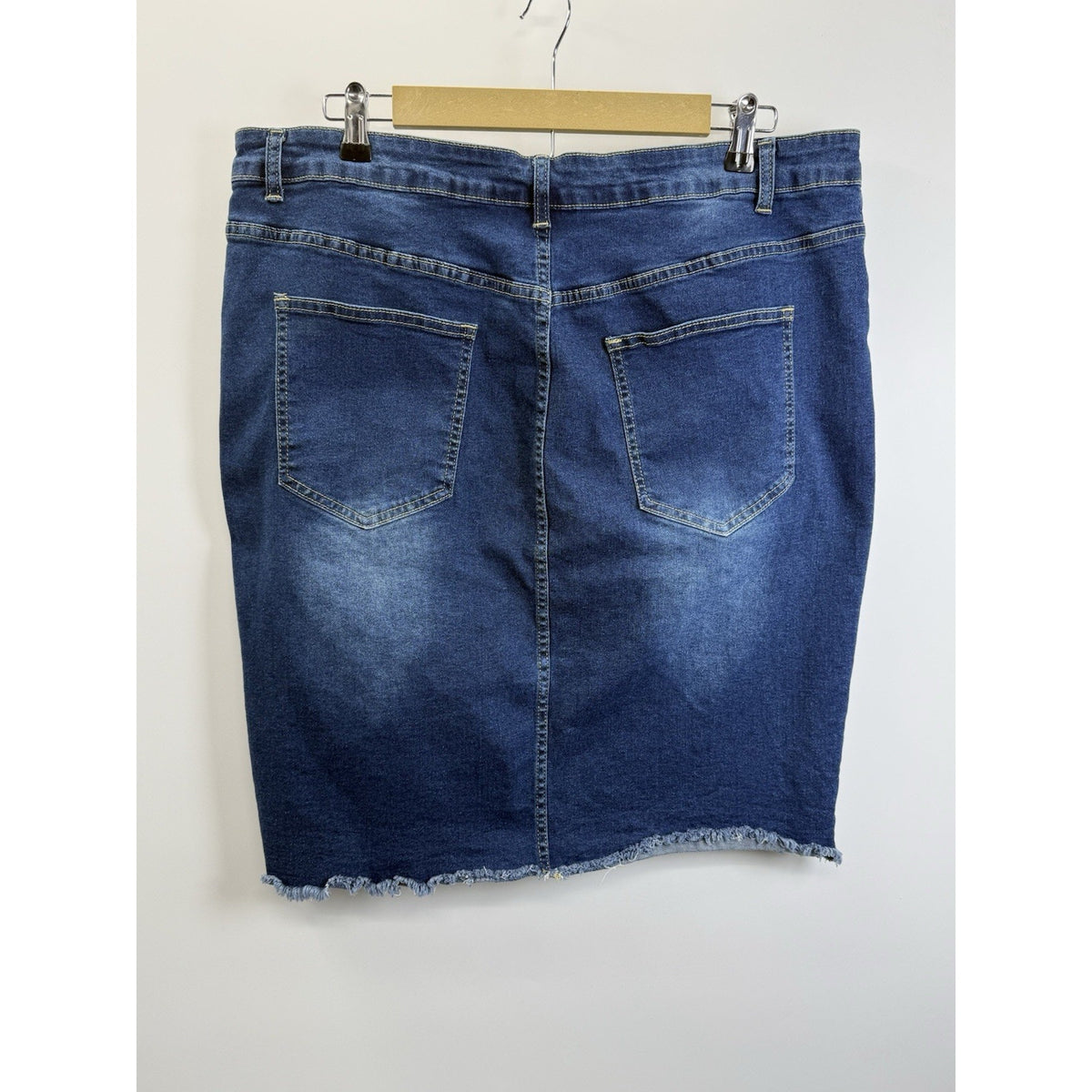 Plus Size Pearl Studded Denim Skirt 3XL Frayed Hem Stretch Jean