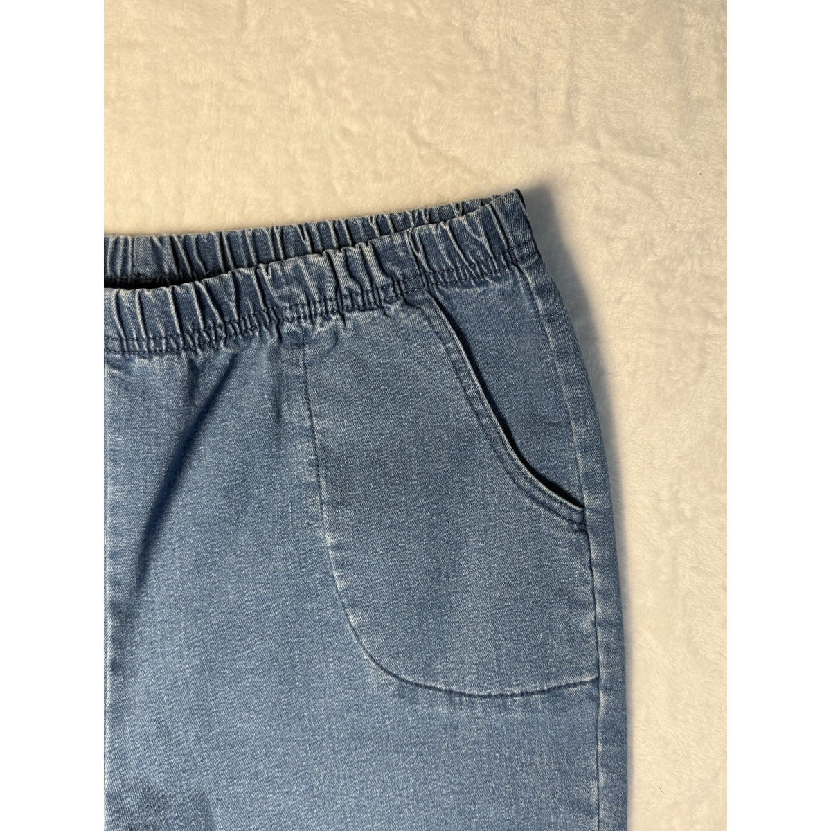 Blair Womens 14 Denim Bermuda Shorts Pull On Stretch Elastic Waist Blue Pockets