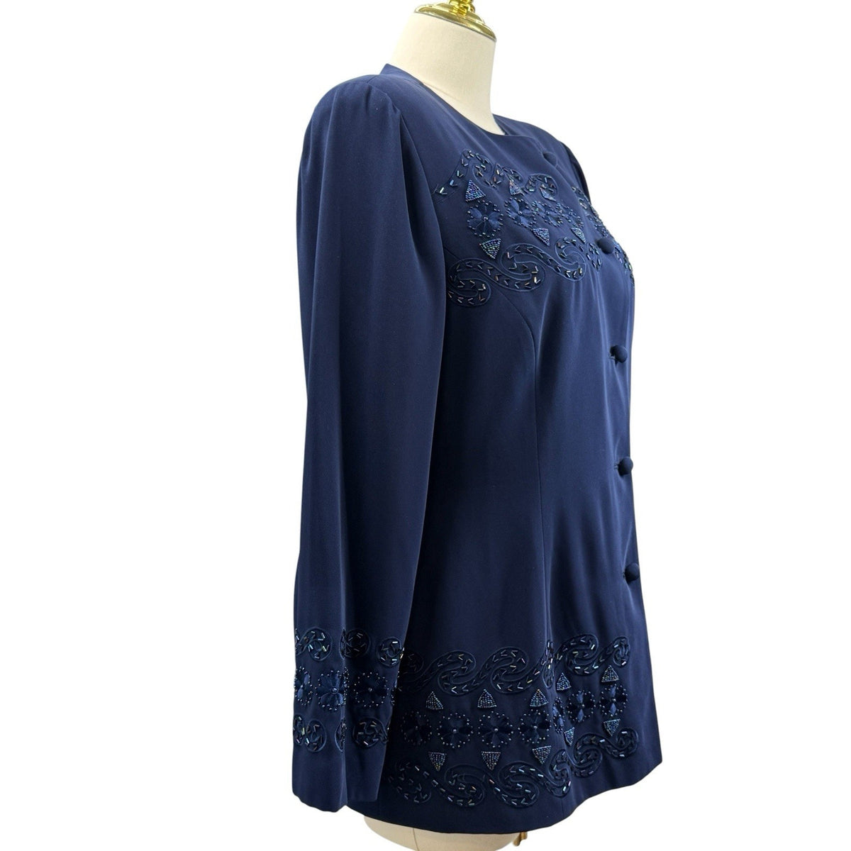 Justin Taylor Beaded Jacket Navy Blue Embellished Blazer Whimsigoth 18 Vintage