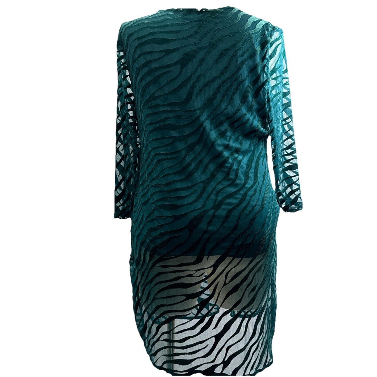 Alfani Teal Burnout Zebra Print Layered Tunic Top L Boho Artsy Mesh