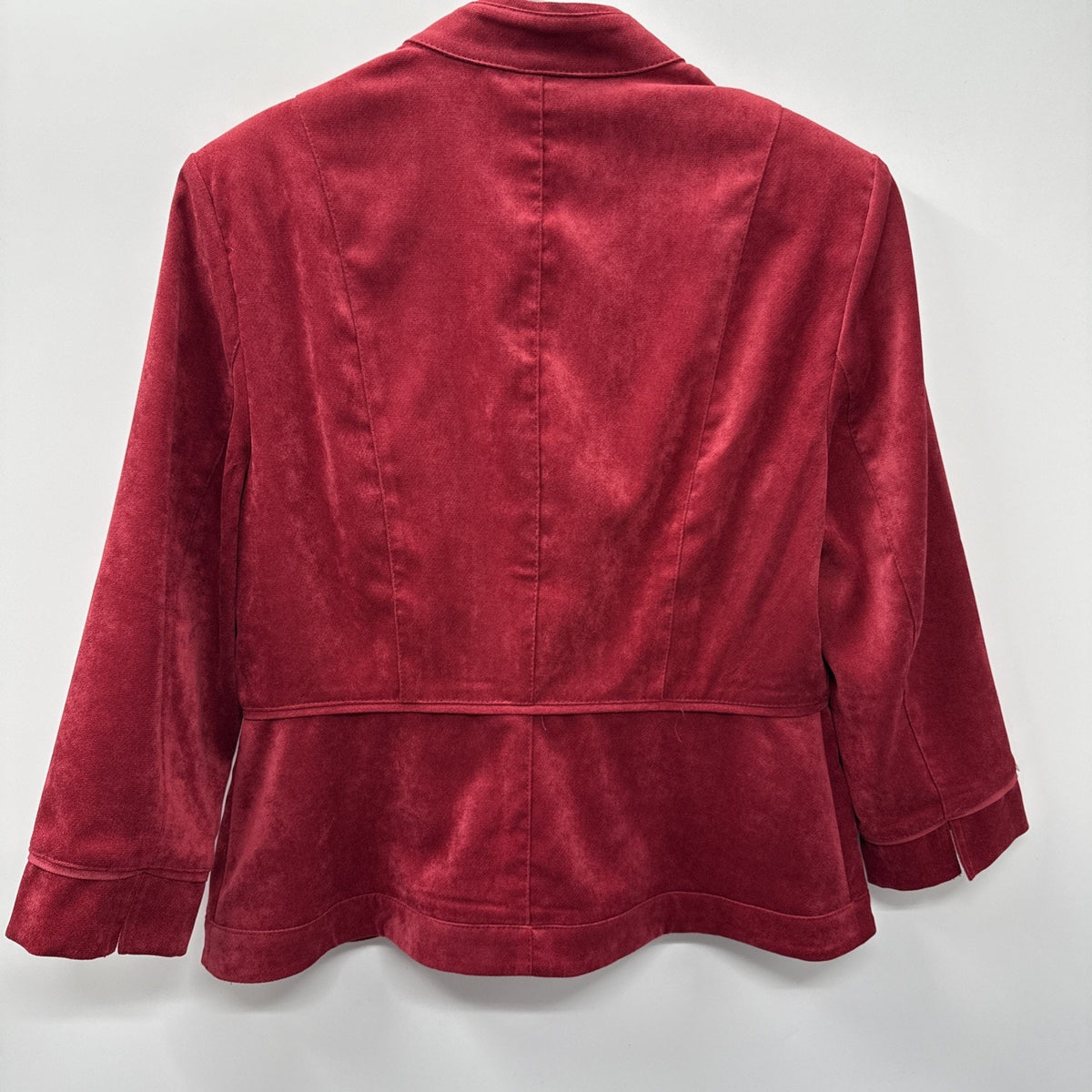 Roz & Ali Red Faux Suede Blazer Jacket Womens M Military Hook Front Lightweight