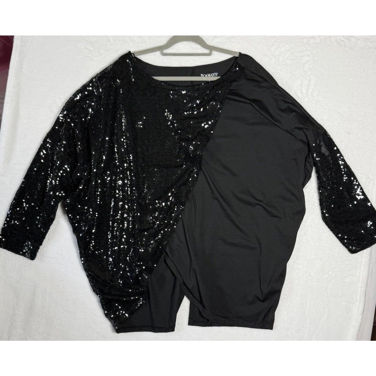 Roaman’s 18/20 L Black Sequin Colorblock Tunic Top Plus Size Party Evening