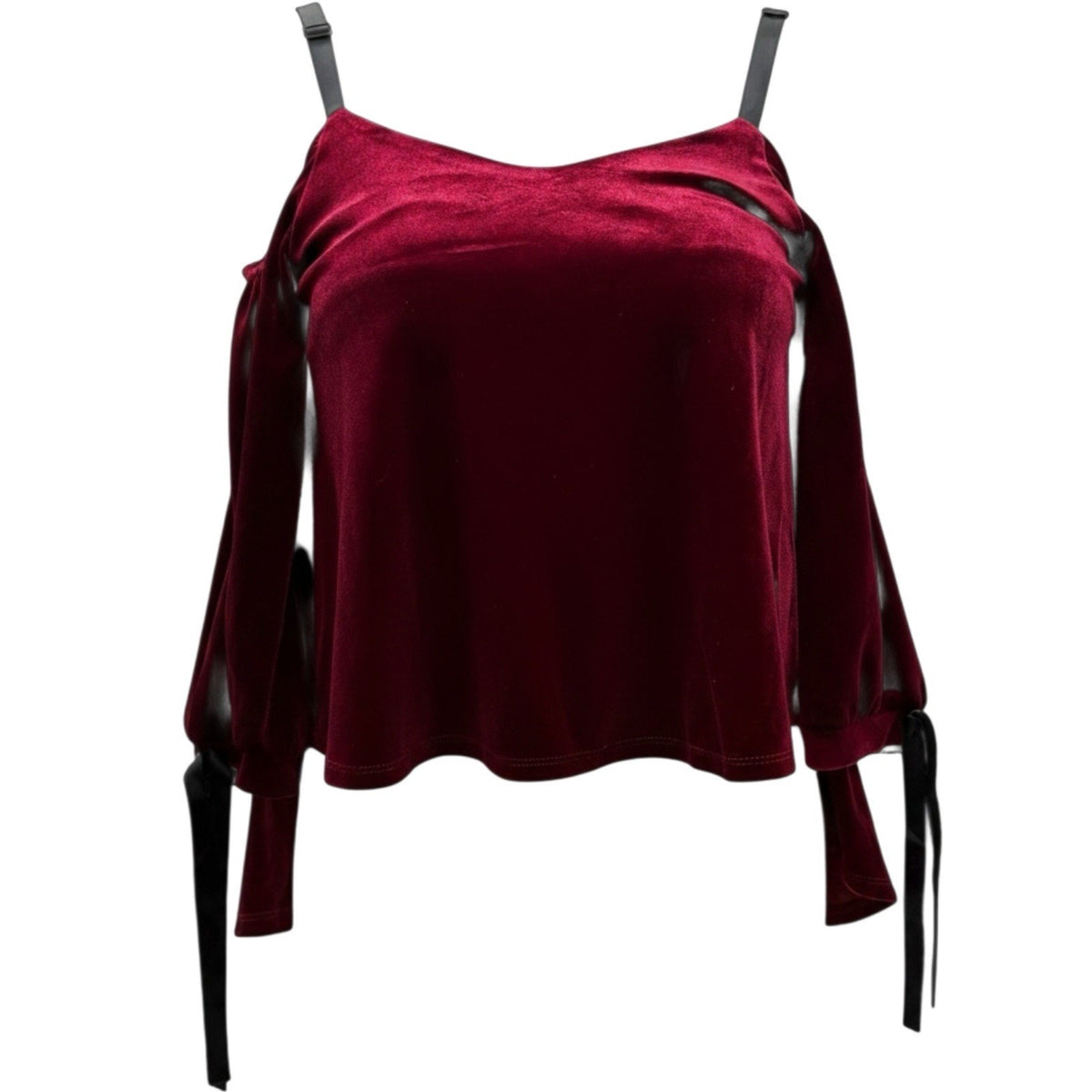 NWT Romeo + Juliet Couture M Burgundy Velvet Cold Shoulder Tie Back Top