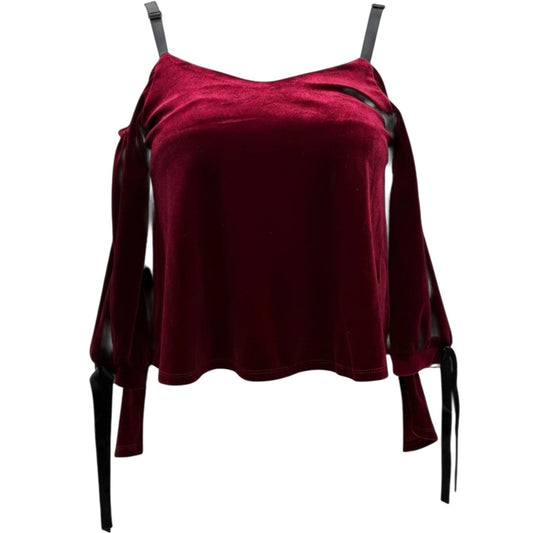 NWT Romeo + Juliet Couture M Burgundy Velvet Cold Shoulder Tie Back Top