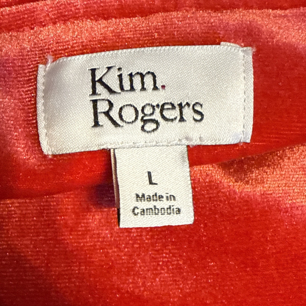 Kim Rogers Red Velvet Tunic Top Large Cowl Neck Stretch Holiday Glam Soft Goth