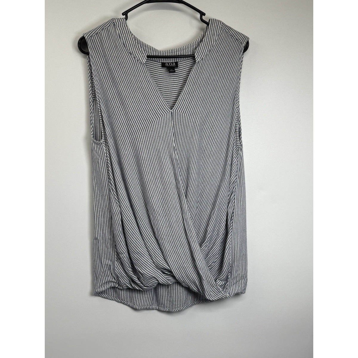a.n.a XL Blue White Striped Rayon Sleeveless Surplice Blouse Coastal Minimalist