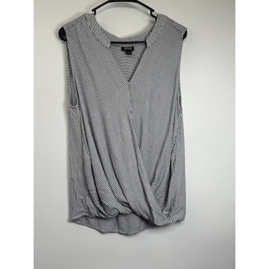 a.n.a XL Blue White Striped Rayon Sleeveless Surplice Blouse Coastal Minimalist