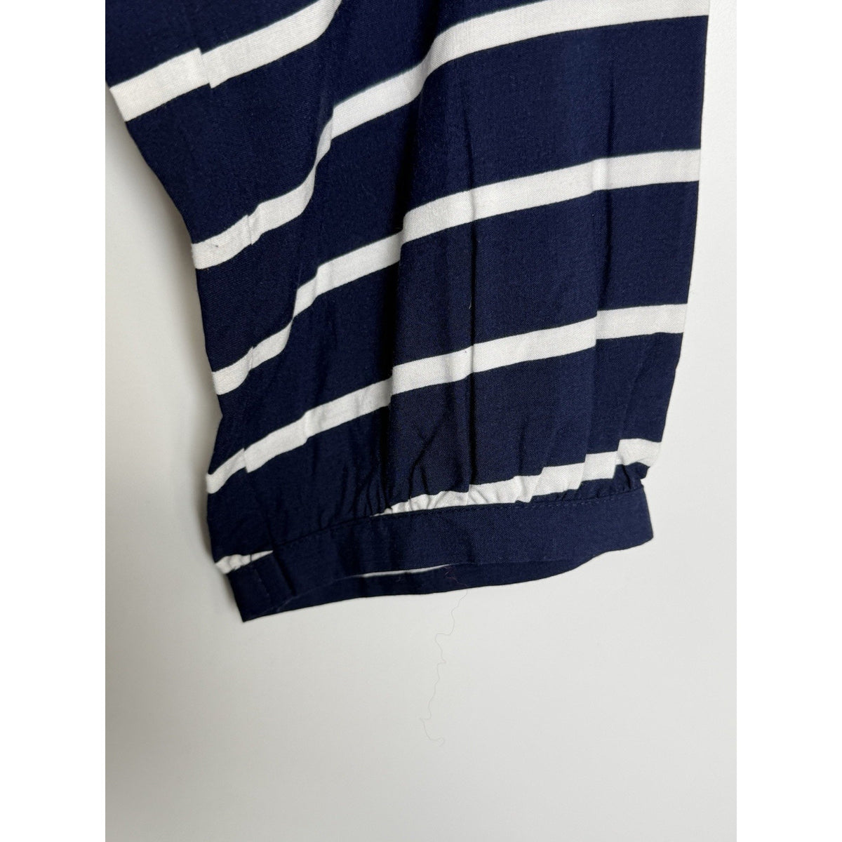 St John’s Bay Medium Blue White Striped Rayon Peasant Blouse Coastal Cottage