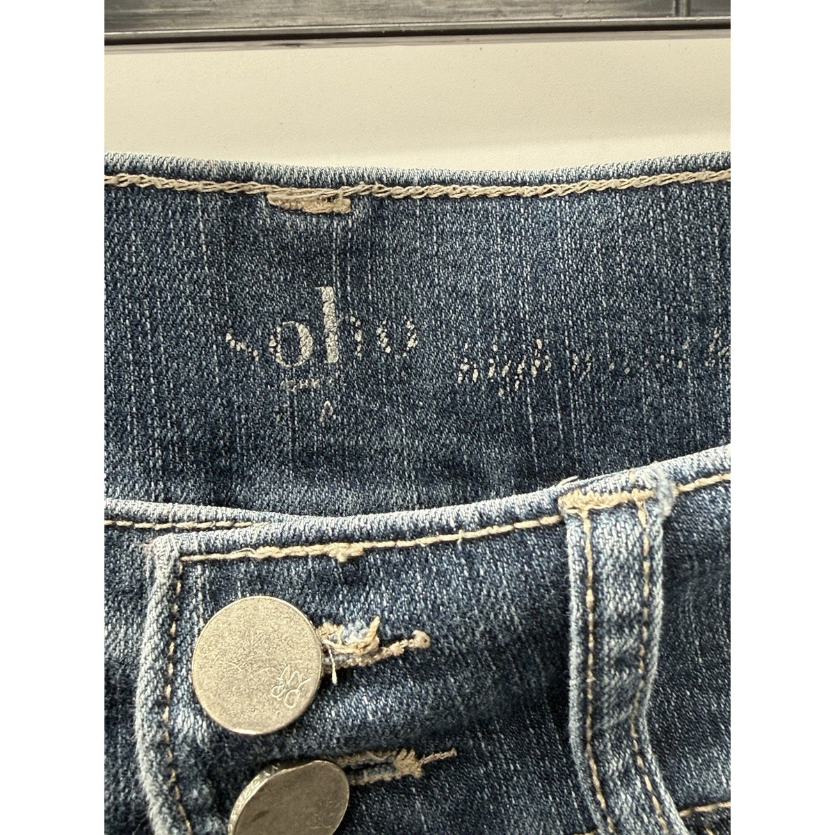 NY and Co Jeans Womens Size 8 Blue Denim SOHO High Waist Legging Aztec Retro