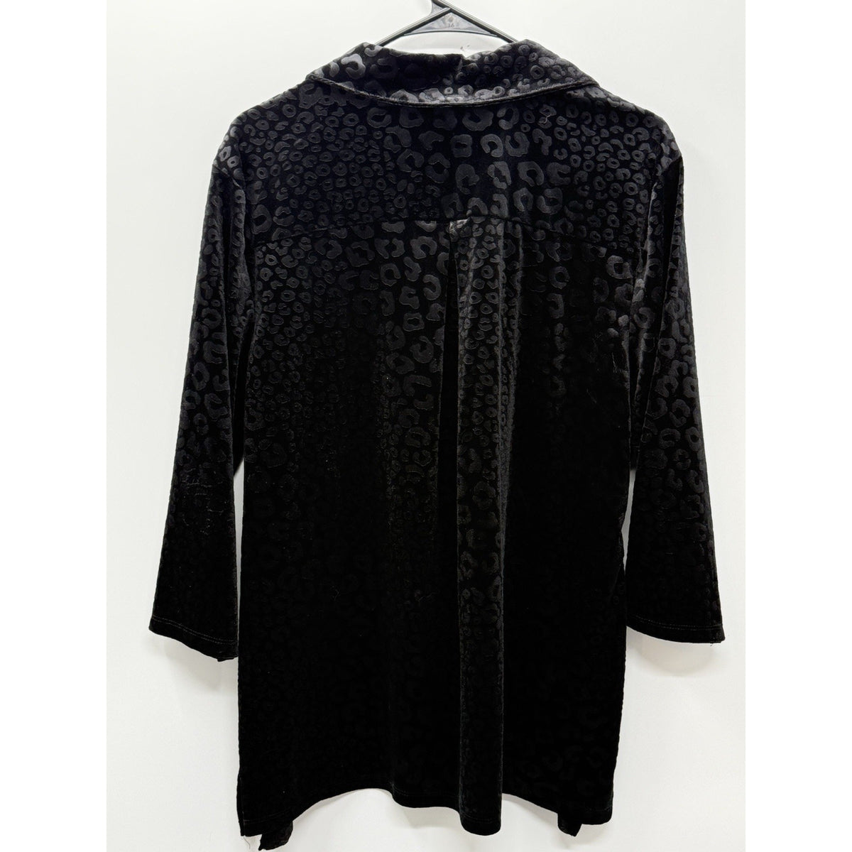 Ruby Rd Black Burnout Velvet Leopard Tunic Top Womens Large 3/4 Sleeve Stretch