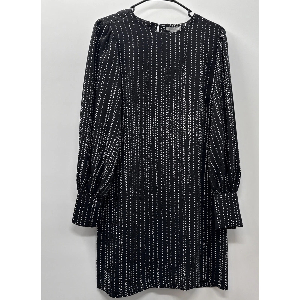 H&M Size 6 Black White Dot Print Shift Dress Long Sleeve Button Cuff