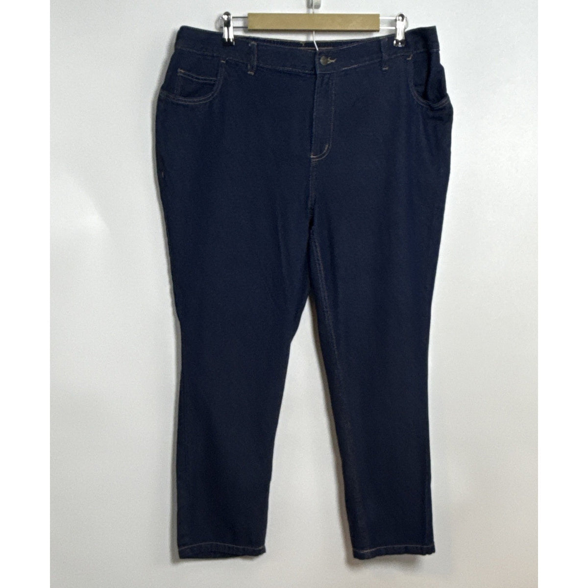 Woman Within Women’s Blue Denim Jeans Size 18W Petite Cotton 5-Pocket Button Zip