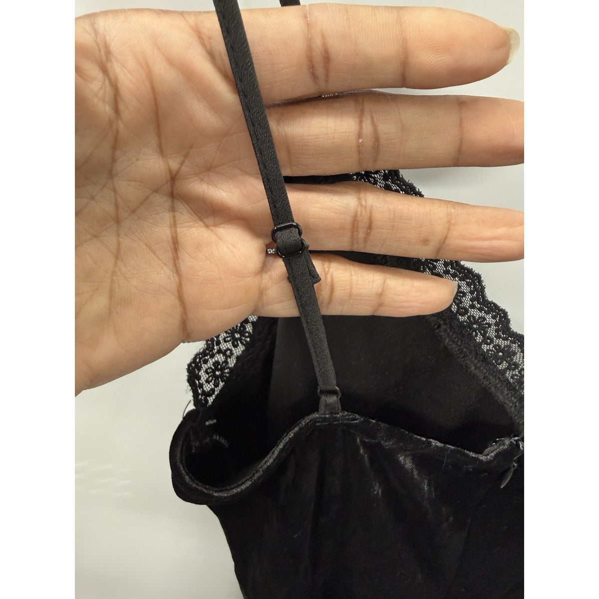 Forever 21 Black Velvet Slip Dress Lace Trim Goth Coquette Grunge Y2K L NWT