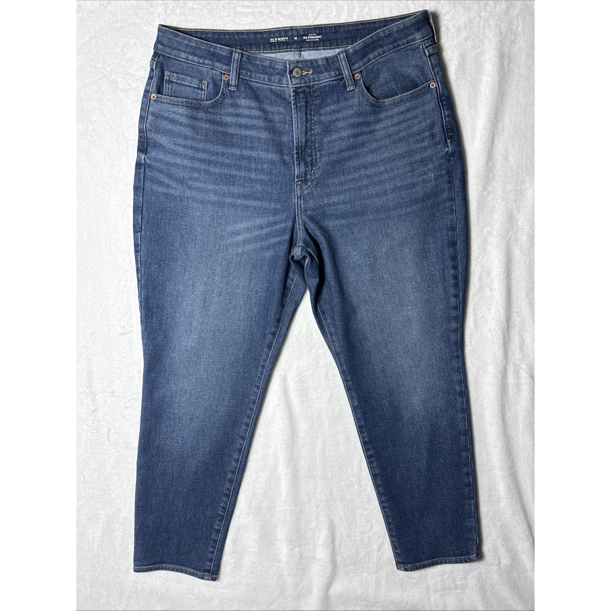 Old Navy Blue Denim Jeans Women OG Straight High Rise Pants Size 18 5 Pockets
