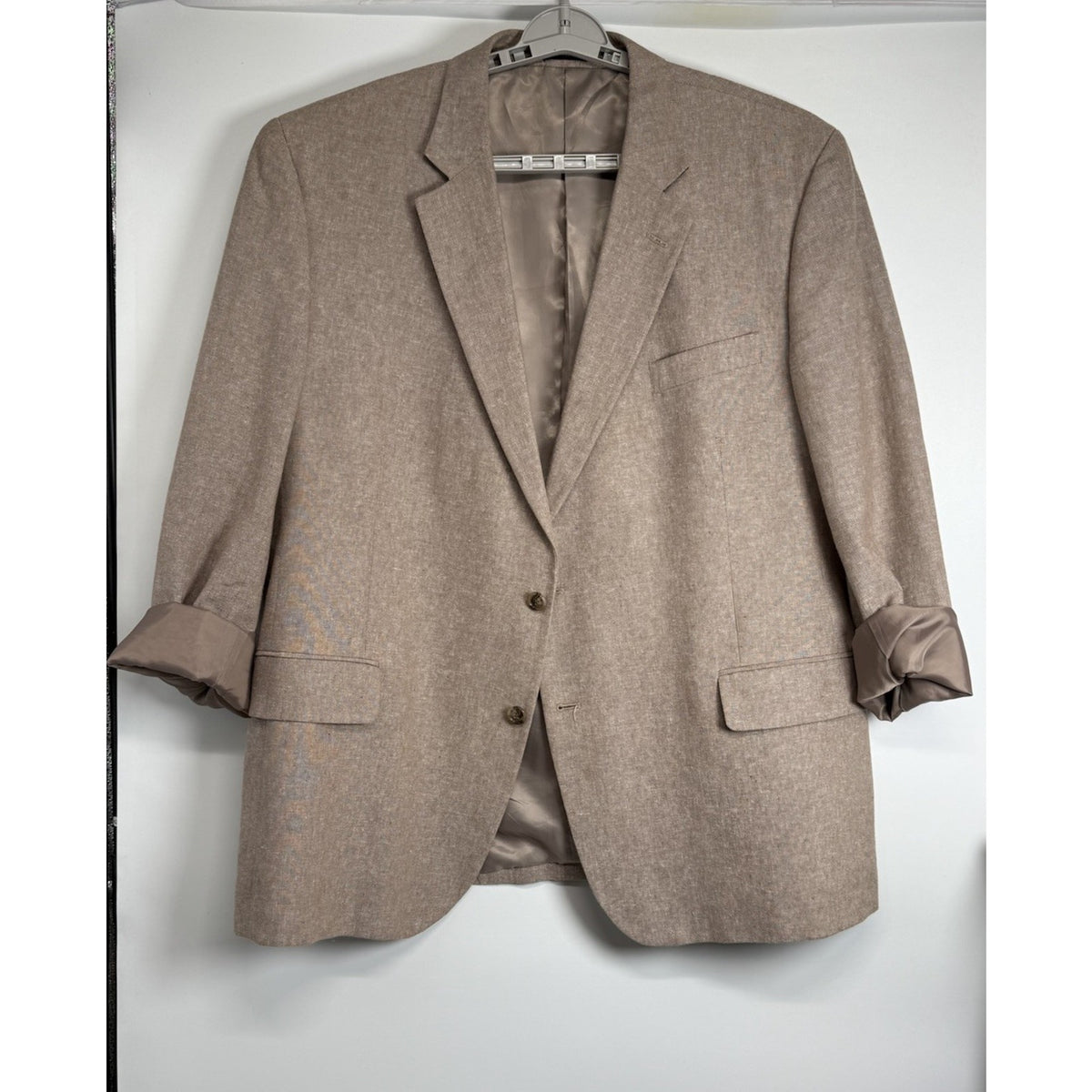 Stafford Linen Blend Sport Coat 50R Tan Classic Fit Blazer 2 Button Tailored