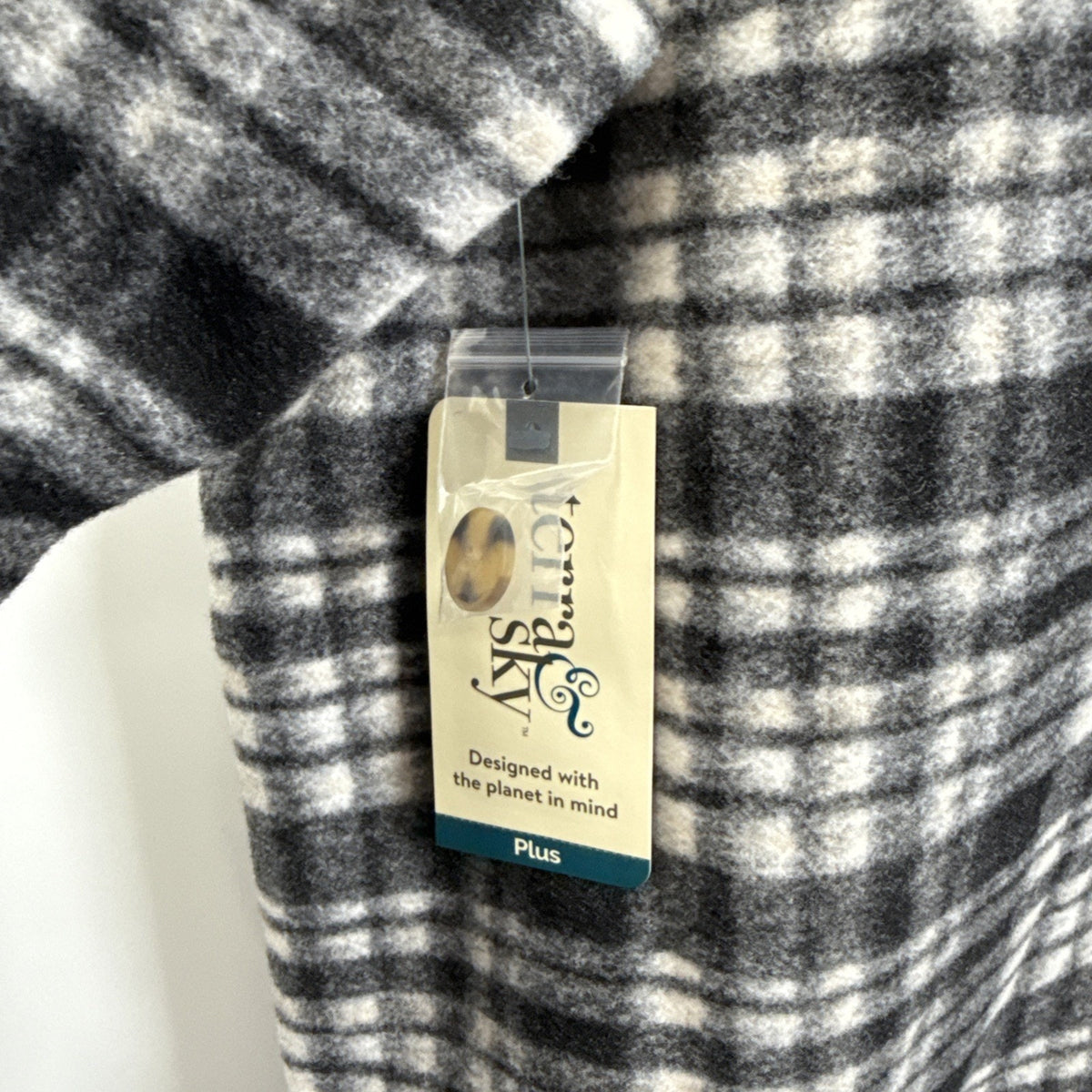 Terra & Sky Womens Plaid Button Down Shacket Plus Sz 3X (24W-26W) Black & White