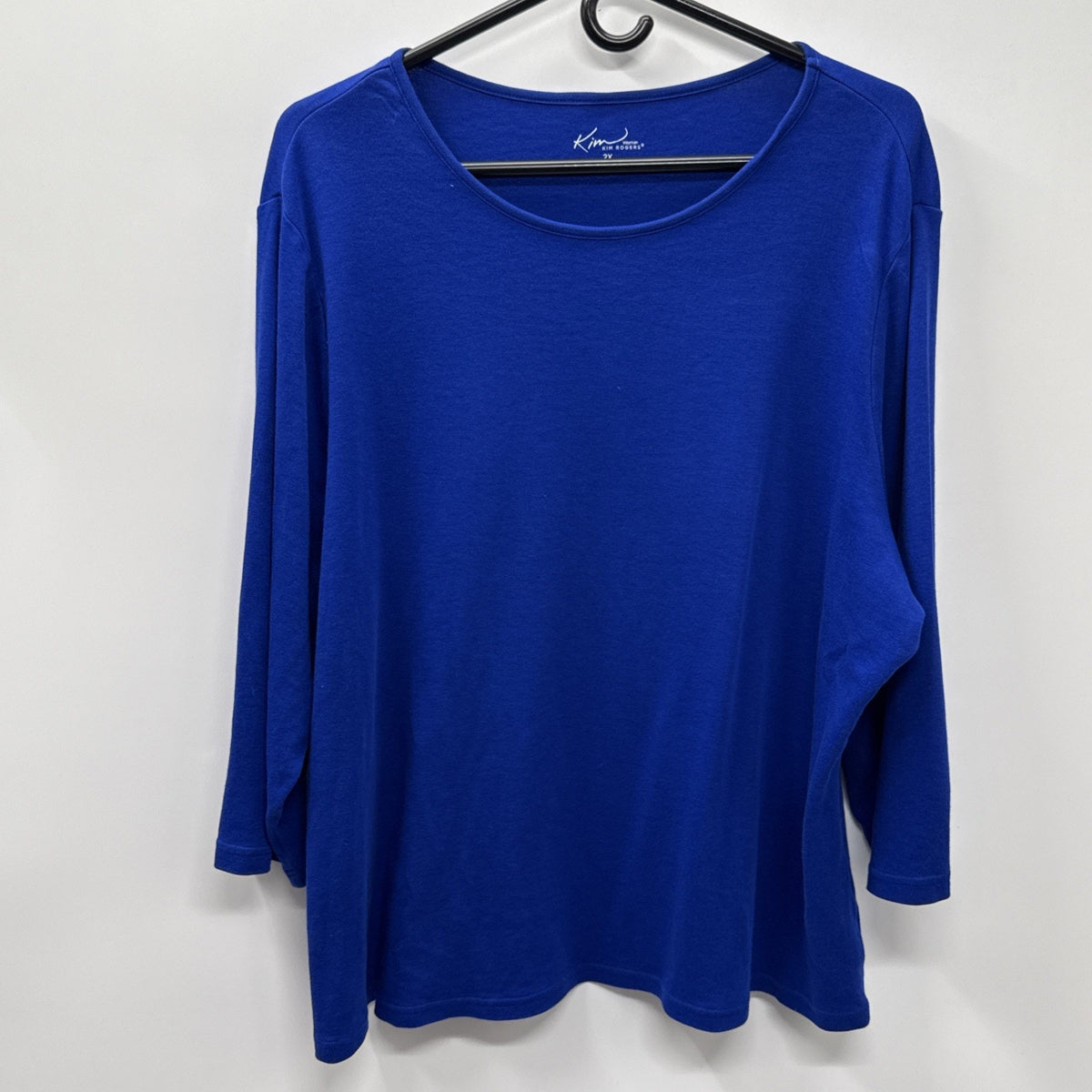 Kim Rogers Blue Shirt Women’s Plus Top Size 2X Casual 3/4 Sleeves 100% Cotton