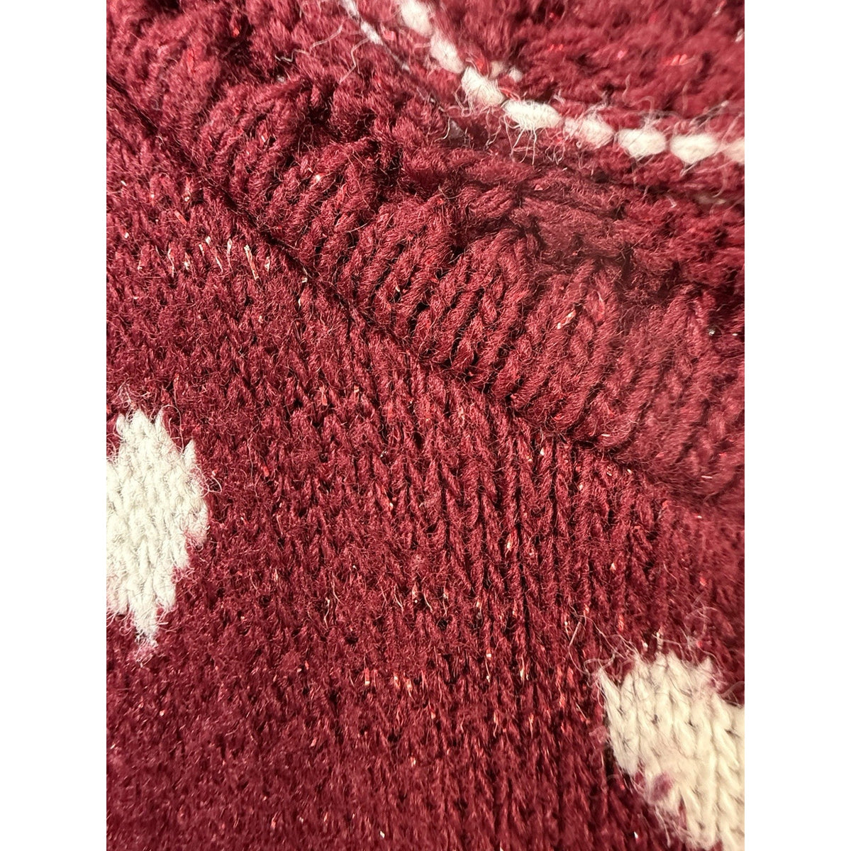 Trimmings Vintage Sweater Sz 22W Red Roses Hearts Lurex Knit Tear at Hem READ