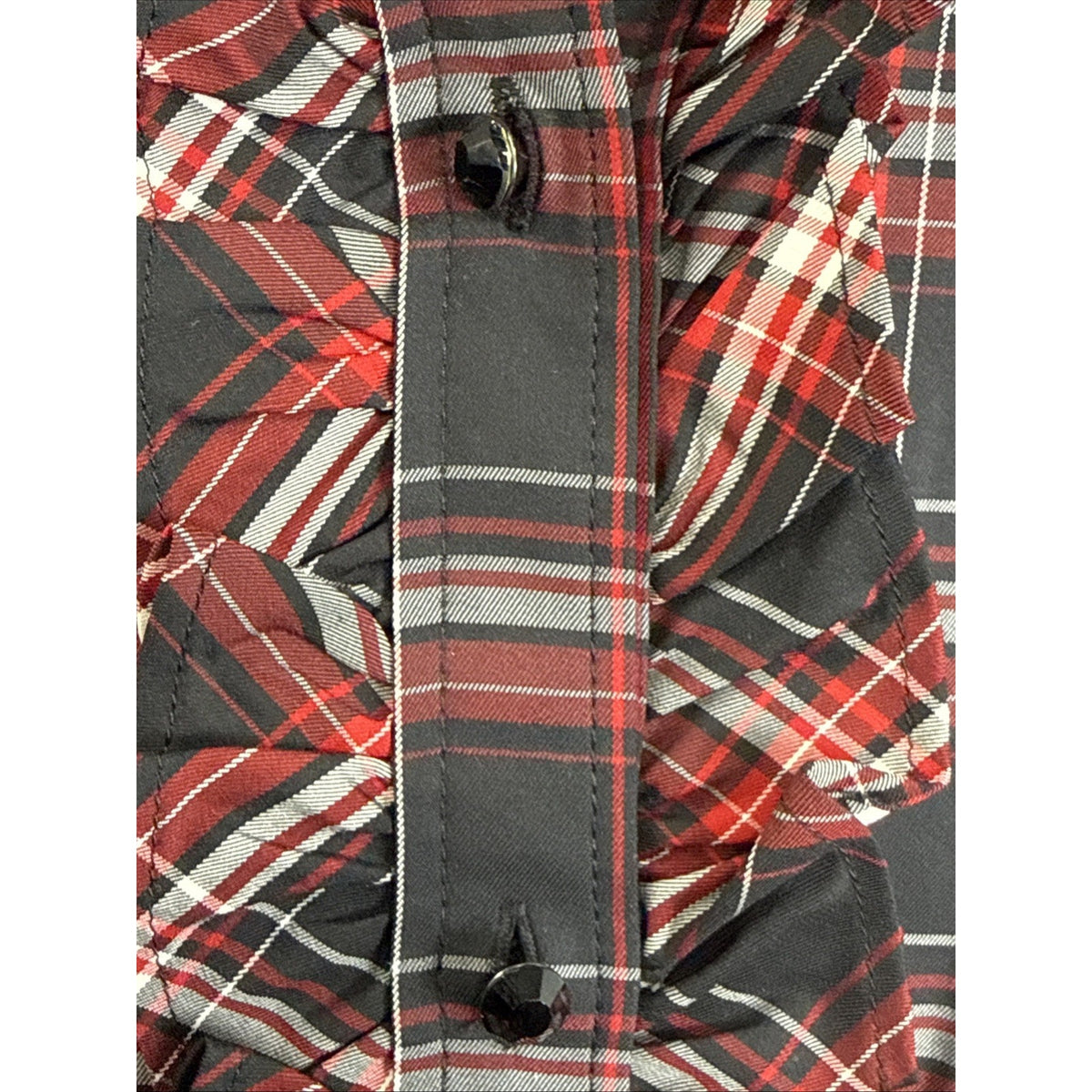 Talbots Women Size 16 Red Black Plaid Ruffle Front Button Down Stretch Shirt NWT