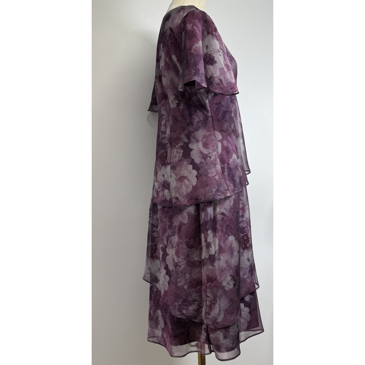 R&M Richards Purple Floral Chiffon Dress Set Size 12 Sheer Layered Romantic