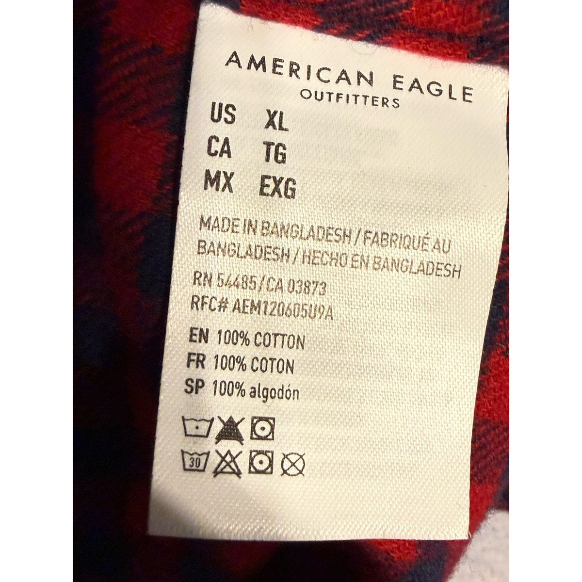 American Eagle Outfitters Mens XL Buffalo Plaid Flannel Shirt Red Blue Cotton