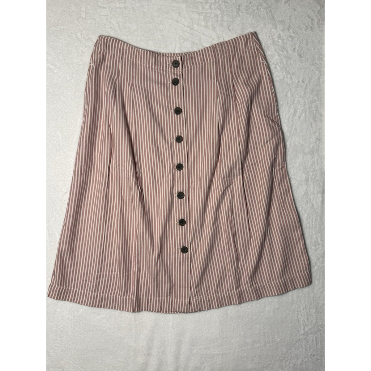 Talbots Petite Skirt 16P NWT Pink White Stripe Button Front Cotton Blend A Line