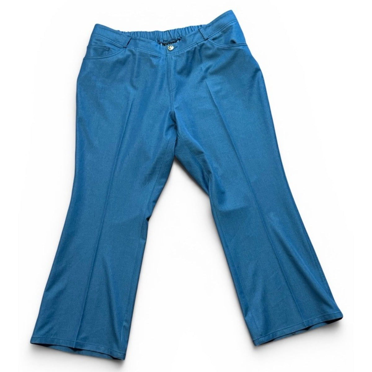 IMAN Pull On Pants Women 2X Short Blue Stretch Elastic Waist Slim Leg