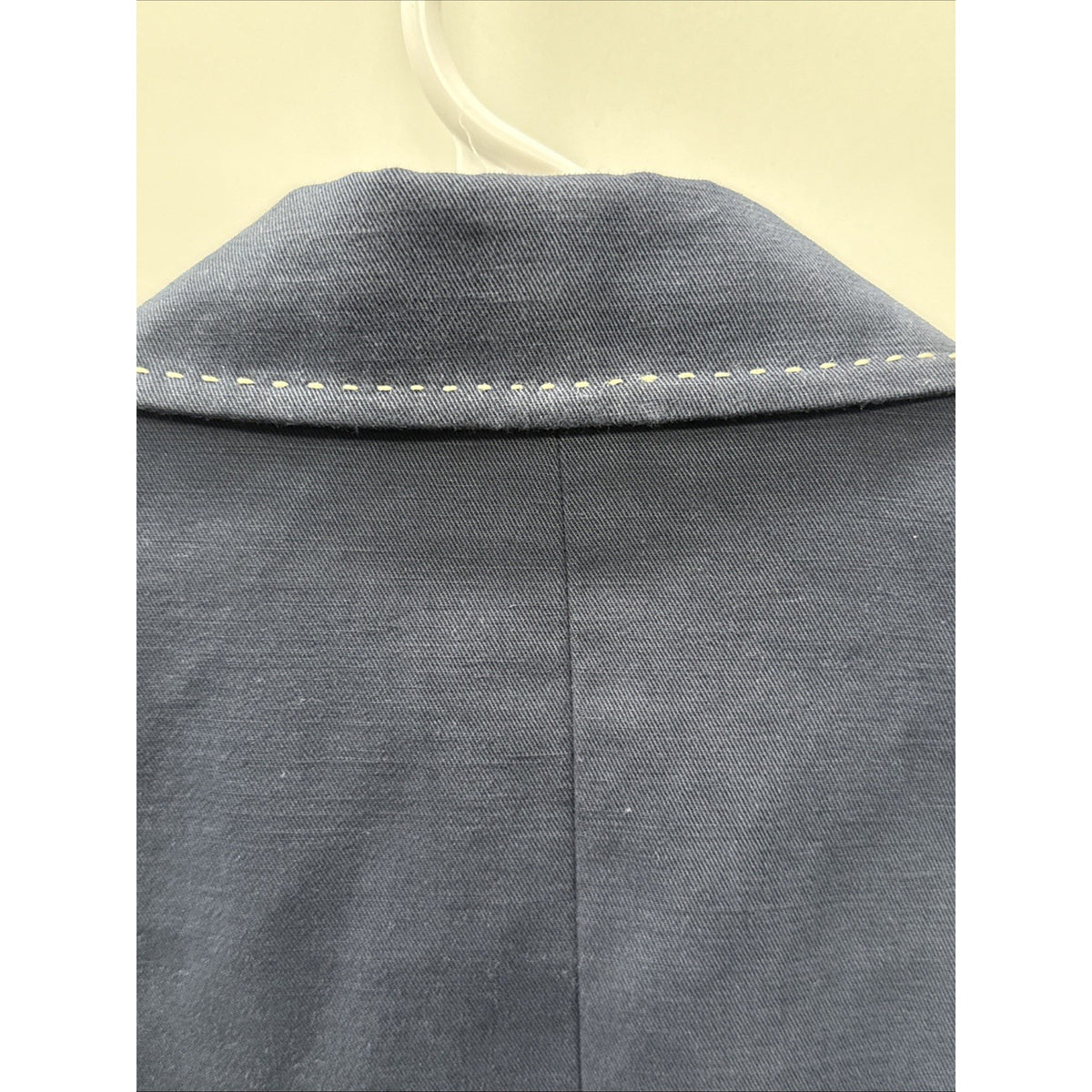 Talbots Blazer Womens 14 Navy Cotton Linen Lined Jacket Contrast Stitch