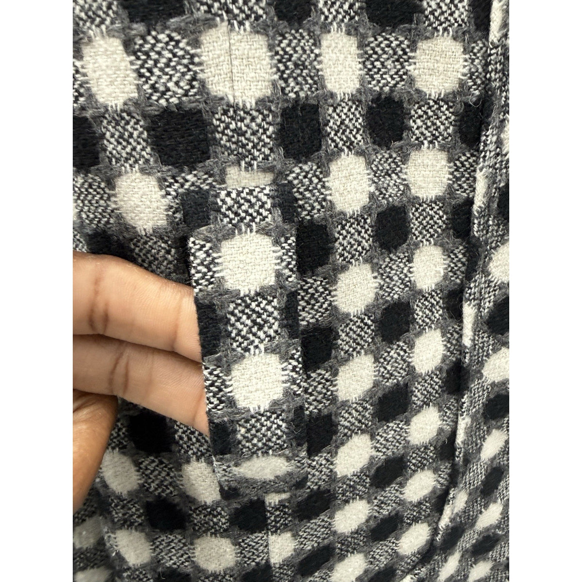 Grace Wool Blend Jacket Womens Size 4 Black Ivory Check Missing Belt Lined