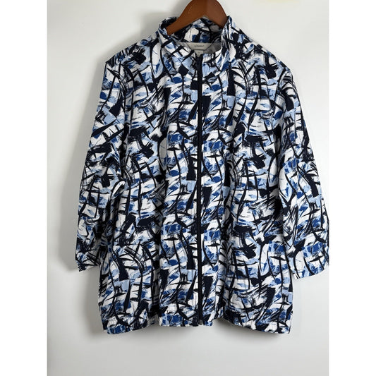 CJ Banks Blue Abstract Print Zip Front Jacket Size 2X Light Weight (19”Sleeves)