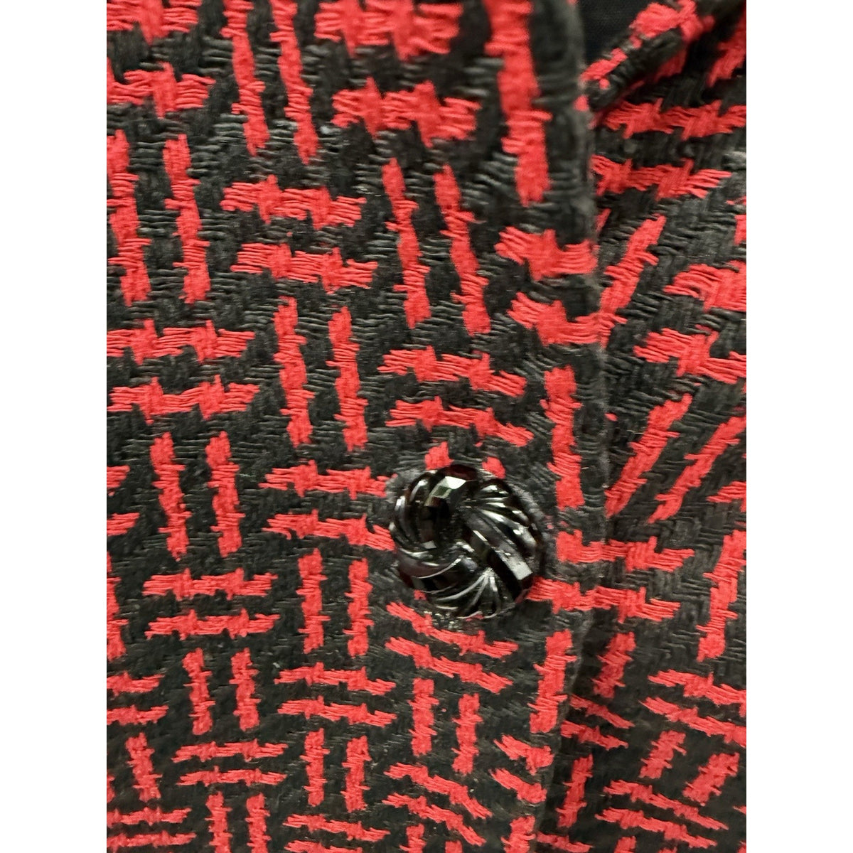 Ann May 100% Silk Woven Blazer Jacket Womens Large Red Black Textured