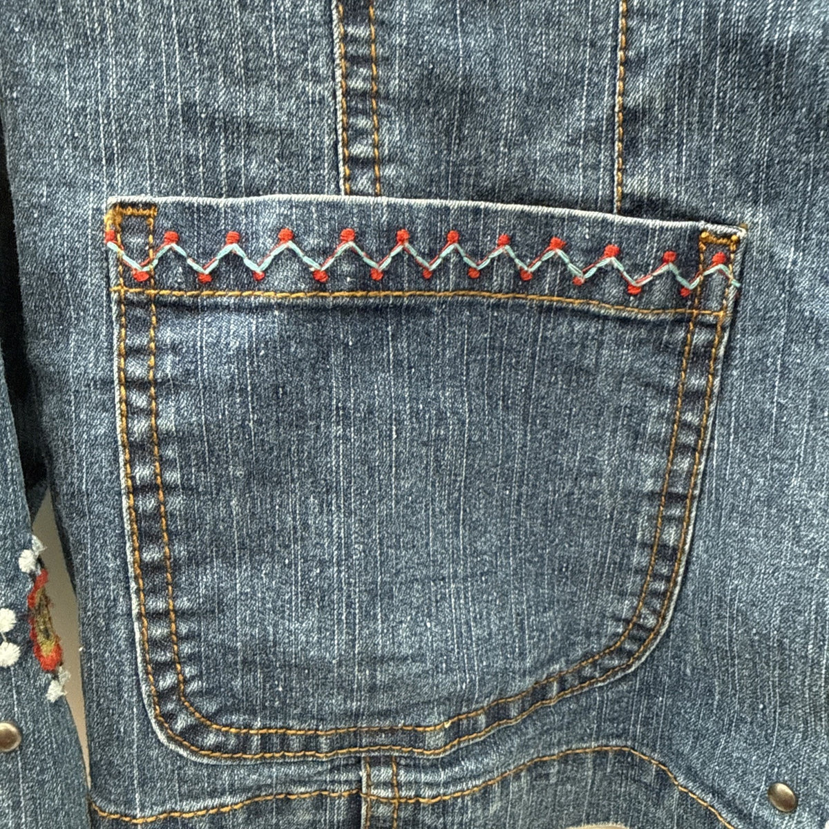 Ruby Rd Embroidered Denim Jacket Boho Western Southwestern Artsy Festival No Tag
