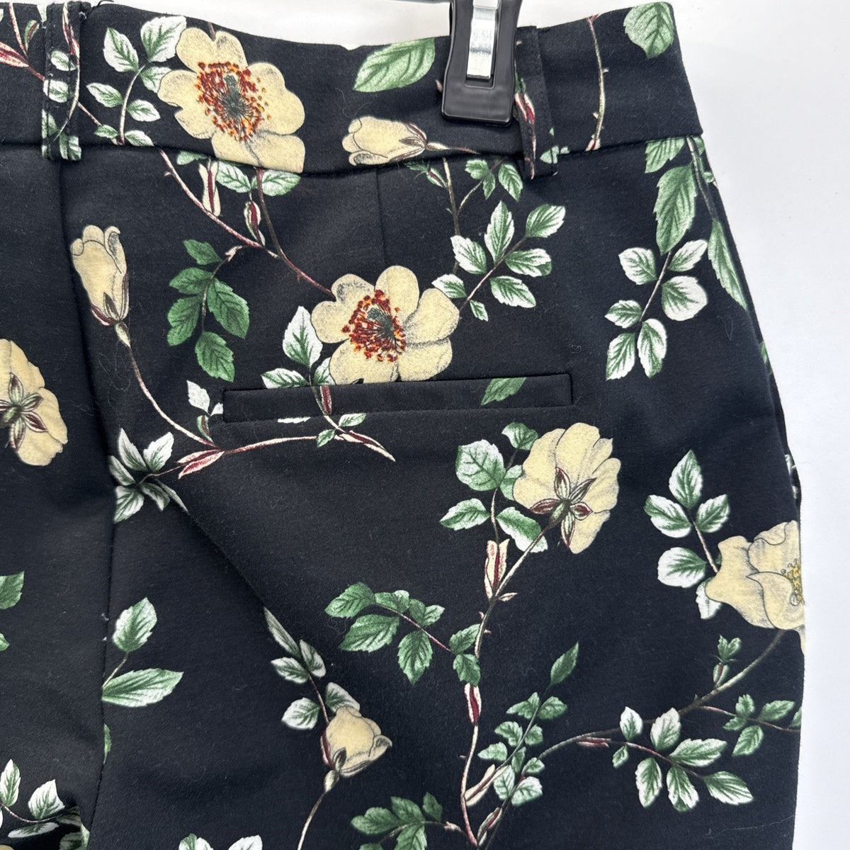 Black Tape Womens Medium Black Floral Dress Pants Ankle Length Stretch Slacks