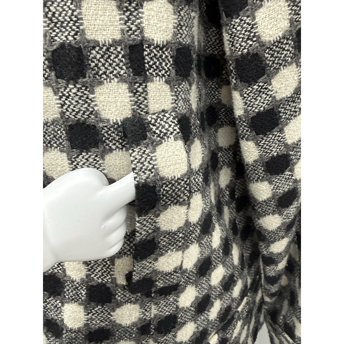 Grace Wool Blend Jacket Womens Size 4 Black Ivory Check Missing Belt Lined