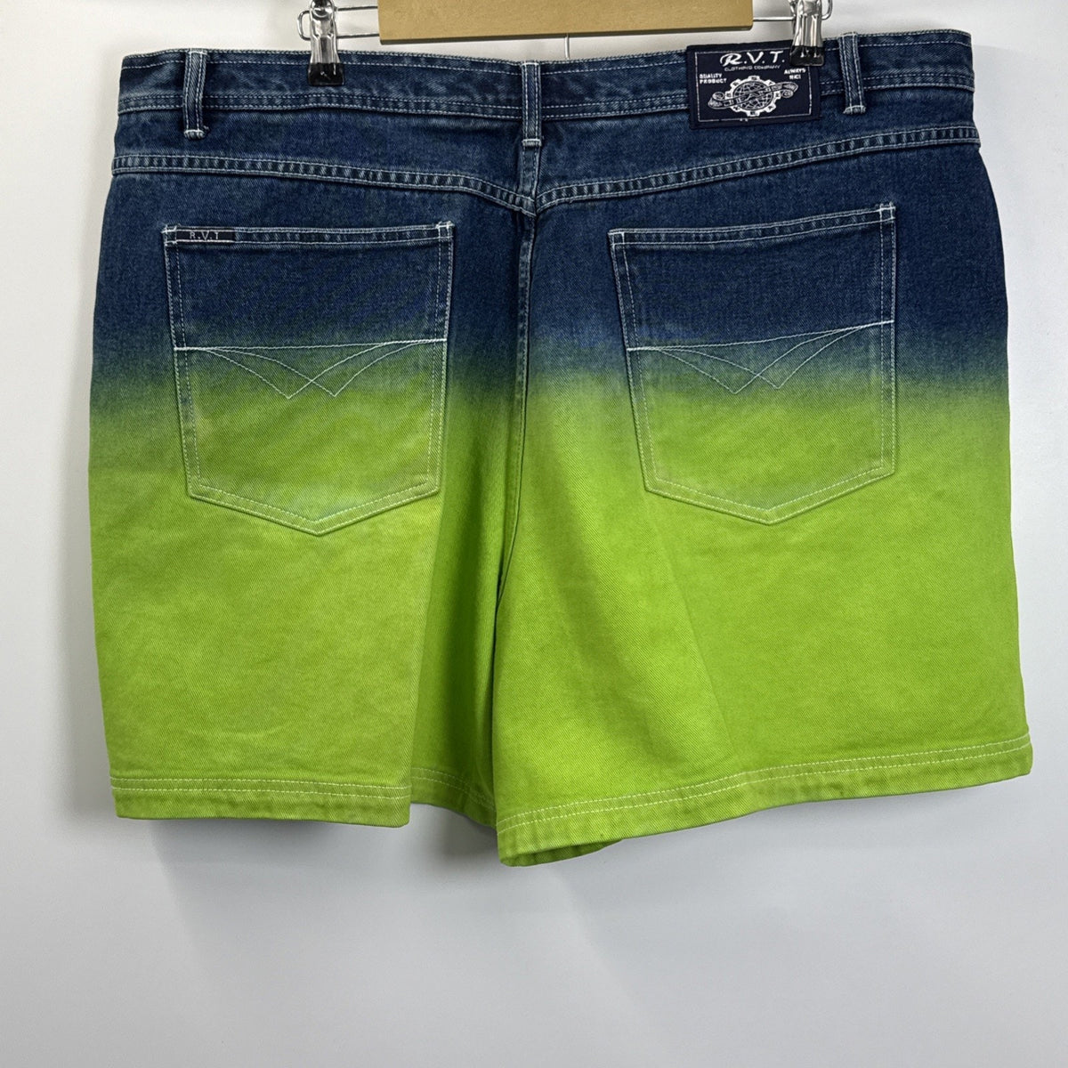 RVT Denim Shorts Womens 26 Blue Green Ombre Y2K Skater Baggy Cotton Jean Shorts