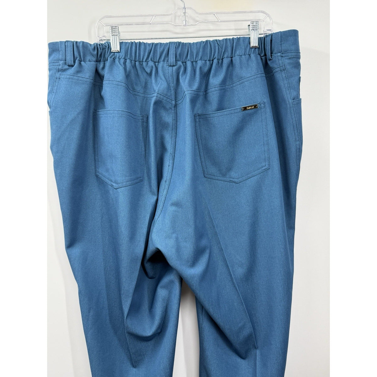 IMAN Pull On Pants Women 2X Short Blue Stretch Elastic Waist Slim Leg