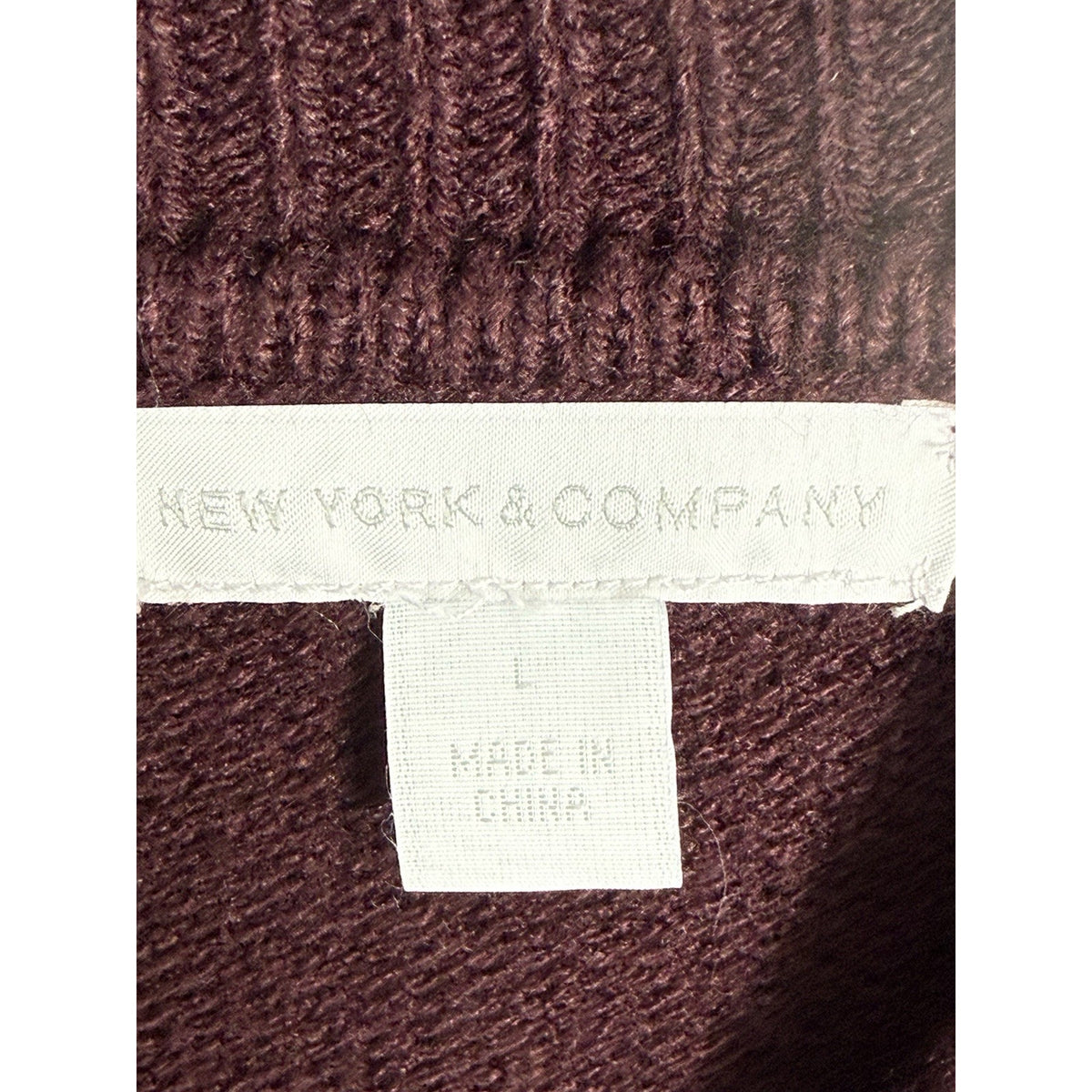 New York & Company Burgundy Striped Sweater Dress L Mock Neck Button Shoulder