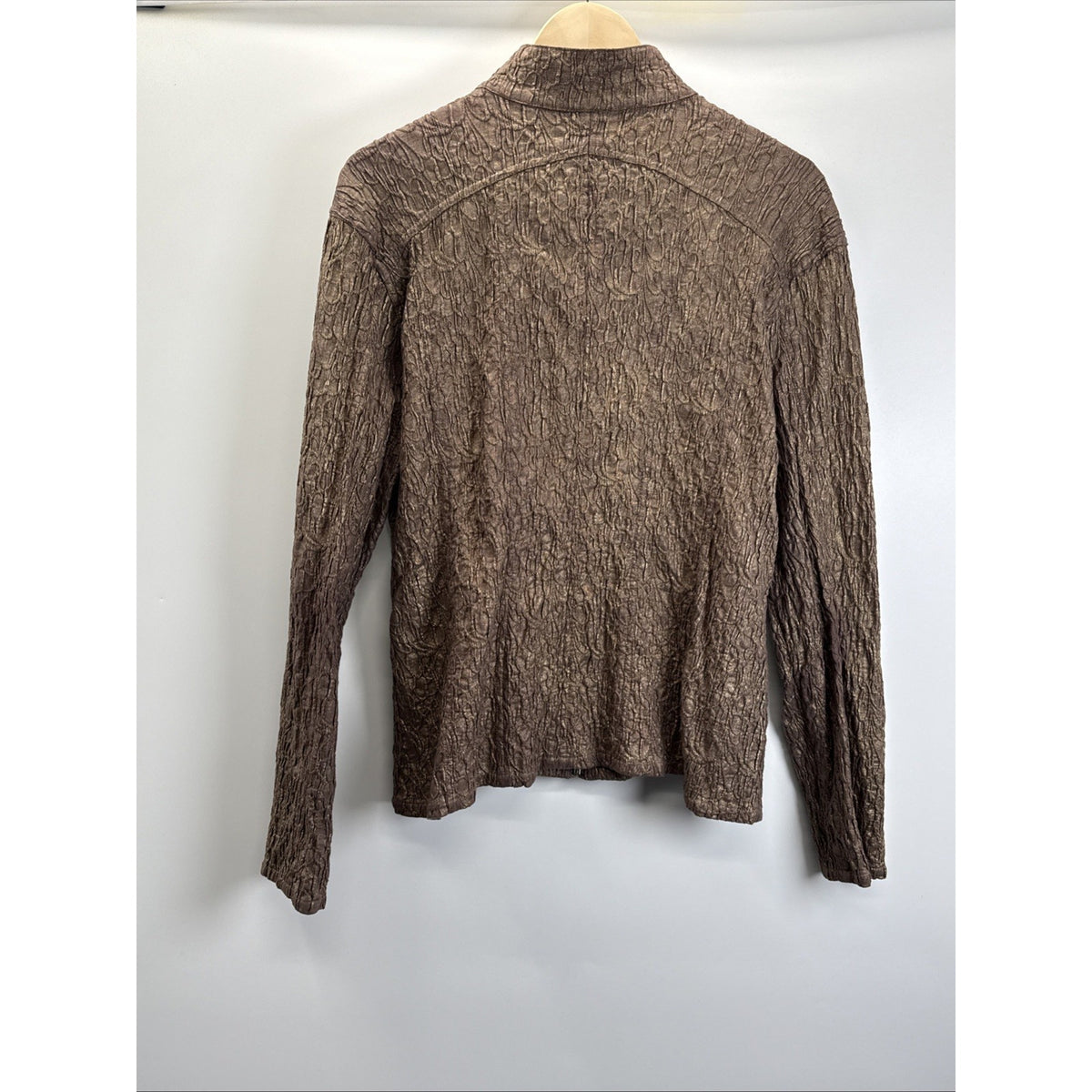 Chico's 2 Women's Metallic Gold Bronze Crinkle Texture Full Zip Jacket Coat Top